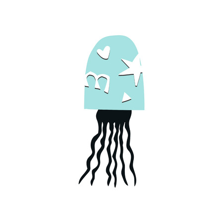 Summer kids poster with a jellyfish cut out of paper. Vector illustration.のイラスト素材