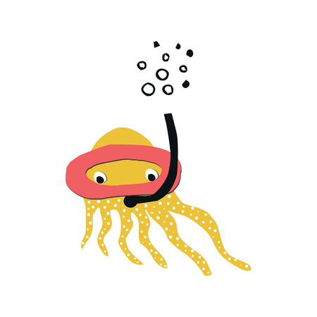 Summer kids poster with a octopus cut out of paper. Vector illustration.のイラスト素材
