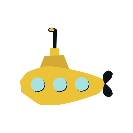 Summer kids poster with cute yellow submarine cut out of paper. Vector illustration.のイラスト素材
