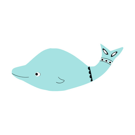 Summer kids poster with a dolphin fish cut out of paper. Vector illustration.のイラスト素材