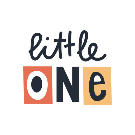 Little One - cute and fun colorful hand drawn lettering for kids print. Vector illustration.のイラスト素材
