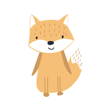 Cute kids hand drawn nursery poster with fox animal. Color vector illustrationのイラスト素材
