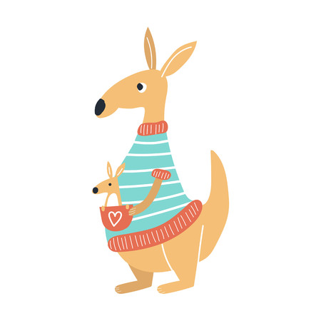 Cute kids hand drawn nursery poster with kangaroo animal. Color vector illustrationのイラスト素材