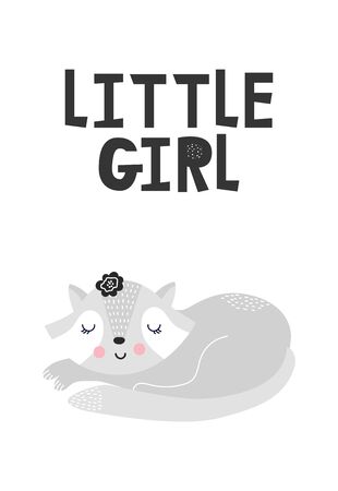 Kids poster with cute baby cat and hand drawn lettering. Baby nursery wall art. Vector illustration.のイラスト素材