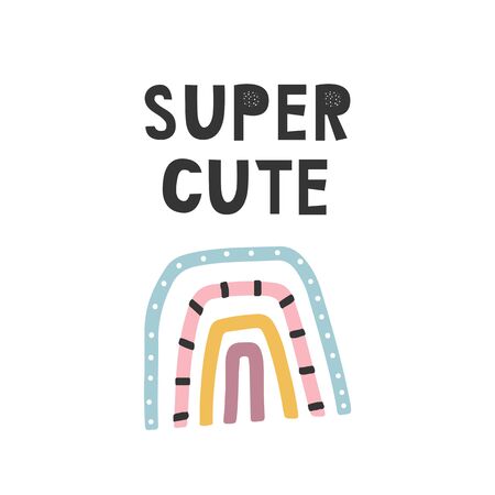 Kids poster with color rainbow and hand drawn lettering. Baby nursery wall art. Vector illustrationのイラスト素材