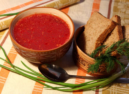 Russian tasty hot borsch, traditional food