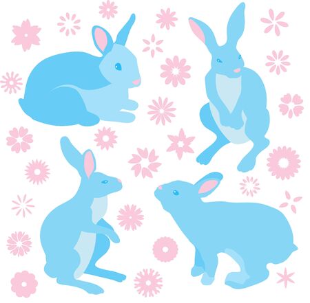 Easter bunny rabbits vector illustrationのイラスト素材