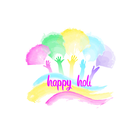 Creative template for Indian festival Happy Holi celebrations with colorful splashes on white background. Beautiful Indian festival Happy Holi.のイラスト素材