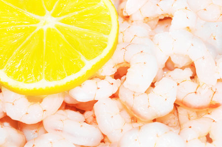 fresh delicious shrimps with a lemonの写真素材