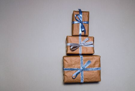 Zero Waste Gift Wrapping Holiday Season Eco-friendly lifestyle. Christmas gifts. Top view.の写真素材