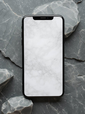 Mock-up for the mobile phone screen on stone wall textureの素材