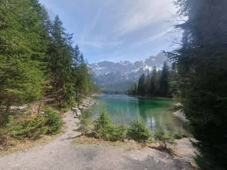 Landscape of Eibsee lake in Germany, Bavariaの写真素材