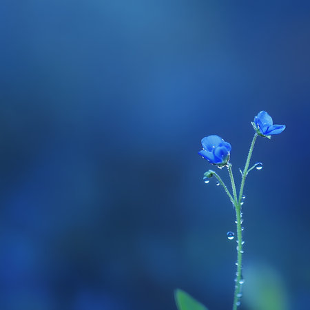 blue abstract background with dry grass and blue bokeh, macro. Silhouette of grass on blue background. Shallow depth of field. abstract nature background with blue flowers and blurred bokeh lights.の素材