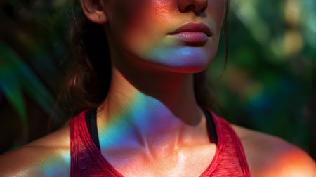 Portrait of a beautiful young woman with bright make-up. Faceless, copy spaceの素材