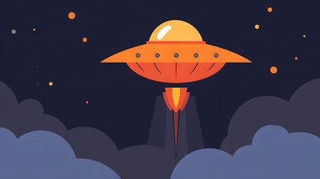 illustration of ufo in the space, flat modern designの素材