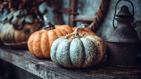 photo close up cozy home decor with ceramic pumpkins pastel colorsの素材