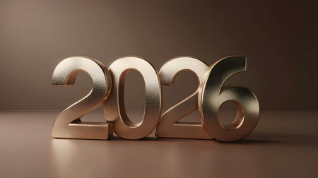 Happy New Year 2026, golden text on brown backgroundの素材