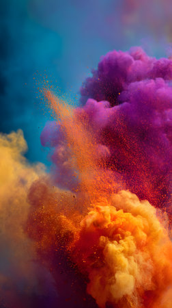 Colorful Holi Powder for Party And Festival. Rangoli colored powder explosion. Abstract colored background. Explosion of colored smokeの素材