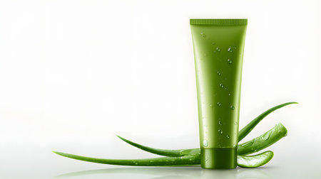 Aloe vera gel with aloe vera leaf on white background. Aloe vera gel bottle with aloe vera leavesの素材
