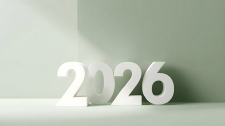 New Year 2026, White Numbers on Green Pastel Backgroundの素材