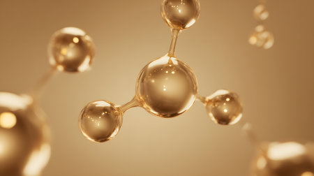 Molecular structure, science, and medical background. Abstract golden molecules. Molecular model luxury conceptの素材