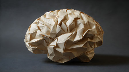 Paper origami model of human brain on dark backgroundの素材
