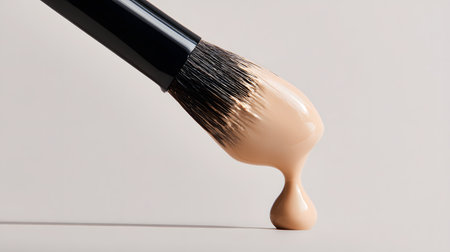 Makeup brush with foundation on a white background. Close upの素材