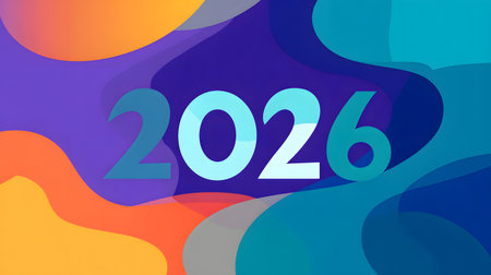 Happy New Year 2026. Colorful abstract geometric backgroundの素材