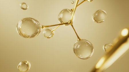 Molecular structure, science, and medical background. Abstract golden molecules. Molecular model luxury conceptの素材