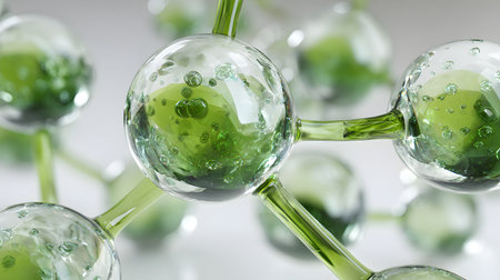 Molecular model of DNA. Science background. Molecular structure background, green color. illustration, renderingの素材