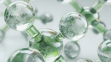 Molecular model of DNA. Science background. Molecular structure background, green color. illustration, renderingの素材