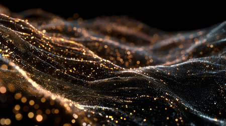abstract particles with selective focus and bokeh effect. abstract digital particles. Futuristic wave with connecting dots and lines. Network connection structure. Big data visualizationの素材