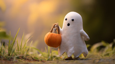 Illustration of a Halloween theme with ghosts, candies, and bats. Cute cartoon ghost and candies. Kid-friendly ghost characterの素材