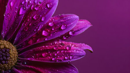 Purple gerbera flower with dew drops close upの素材