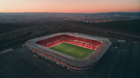 Aerial view of a football stadium. View from aboveの素材