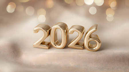 Happy New Year 2026. Bokeh golden backgroundの素材