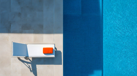 Swimming pool with sun loungers. View from above. luxury hotel resort. Aerial view of a luxury swimming poolの素材
