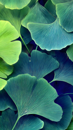 green ginkgo biloba leaves close-up macro photo backgroundの素材