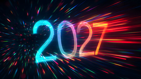 2027 New Year neon sign motion on a dark backgroundの素材