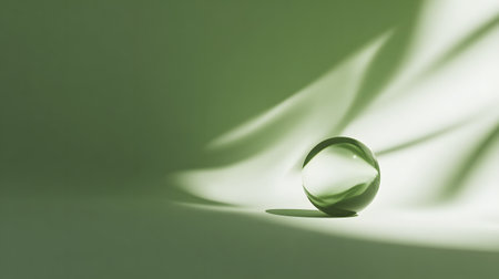 Abstract pastel green background. a glass ball on a green background with shadowsの素材