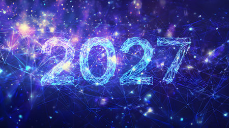 Happy New Year 2027. Abstract background with numbers 2027. abstract background with bokeh defocused lightsの素材
