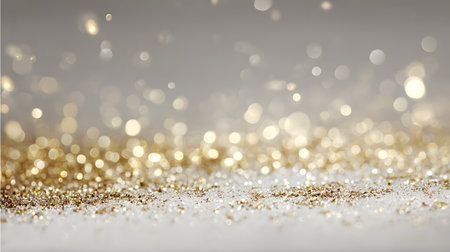 Abstract gold bokeh background. Christmas and New Year concept. glitter vintage lights background. silver, gold and white. de-focusedの素材