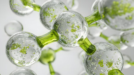 Molecular model of DNA. Science background. Molecular structure background, green color. illustration, renderの素材