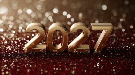 Happy New Year 2027 on a golden glitter background. New Year conceptの素材