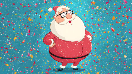 Cartoon illustration of a funny Santa Claus having fun at a Christmas party. Flat illustration of Santa Claus in a red suit. Funny Santa cheerful celebrationの素材