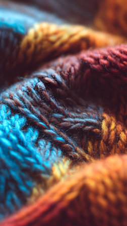 kneat sweater texture close up. Knitted woolen sweaters. Close-up. Selective focus. Multicolored wool yarn background. Close-up of knitting wool textureの素材