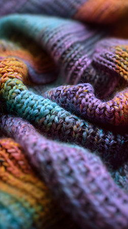 kneat sweater texture close up. Knitted woolen sweaters. Close-up. Selective focus. Multicolored wool yarn background. Close-up of knitting wool textureの素材