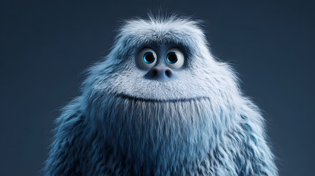 Funny yetty creature with blue eyes. Funny cartoon creature. Halloween monster with blue eyes and a blue fur coat.の素材