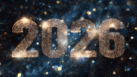 Happy New Year 2026. Glowing numbers 2026 on an abstract backgroundの素材