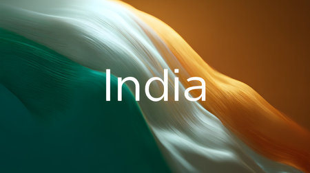 India word centered in abstract tricolor design. Abstract Indian flag colorsの素材